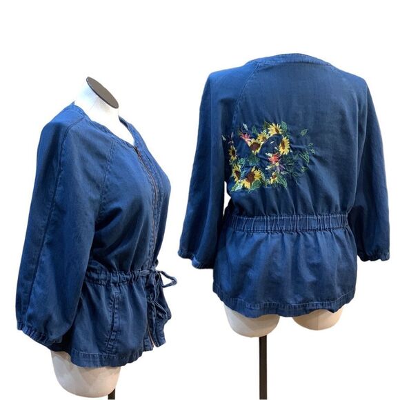 Charter 𝅺Club Jacket Embroidered Back Zip 1X - Picture 3 of 10